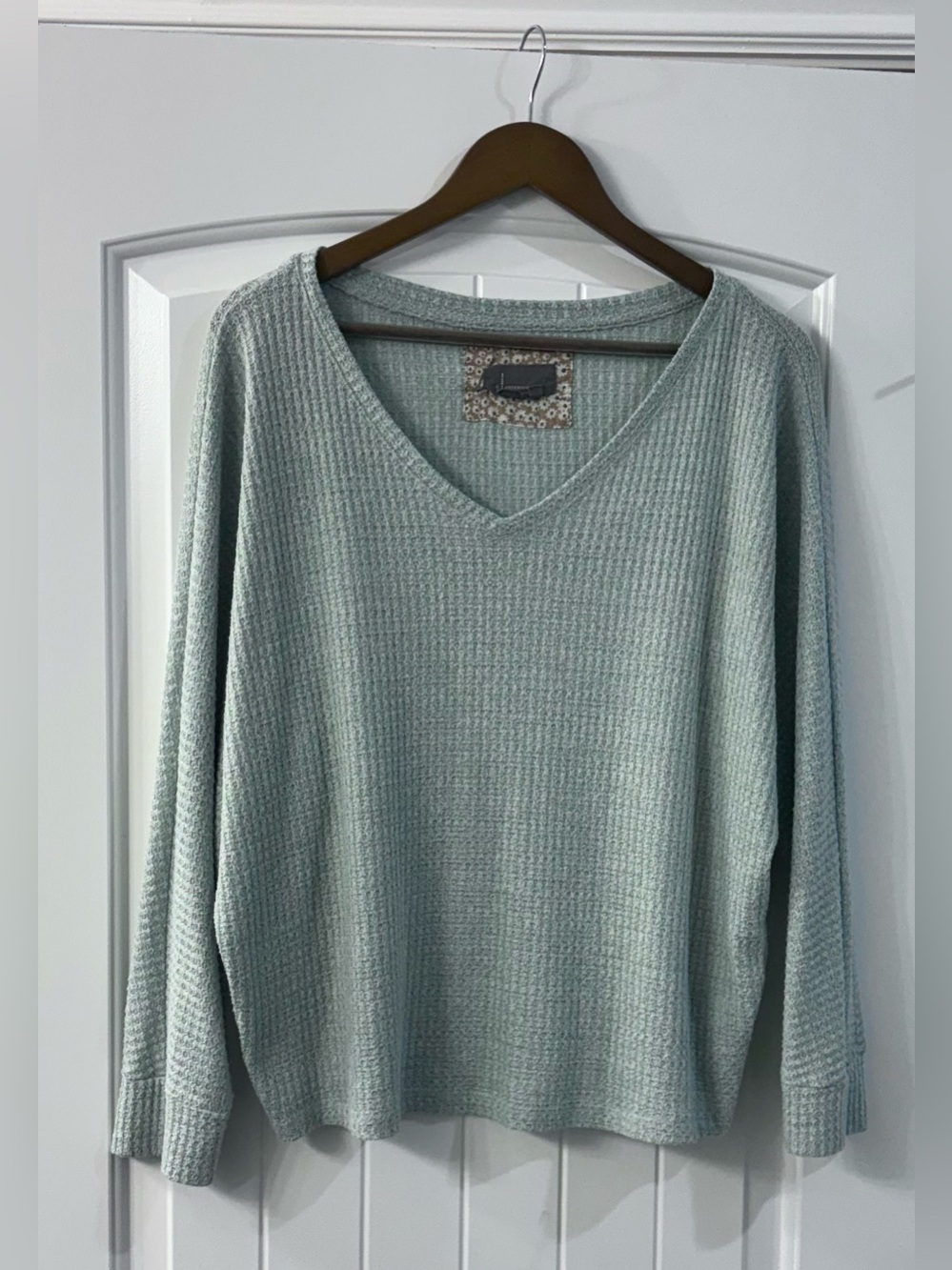 Anthropologie Sage Green Waffle Knit Dolman Sleeve Top L Soft